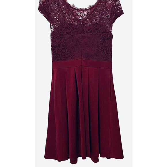 ZAPAKA LACE BODICE, VELOUR SKIRT MIDI PROM DRESS, GIRLS, M (7-9), BURGANDY - Picture 3 of 9